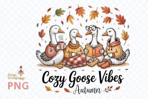 Cozy Goose Autumn Vibes Clipart Watercolor PNG Sublimation TanyaPrintDesign 