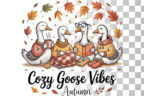 Cozy Goose Autumn Vibes Clipart Watercolor PNG Sublimation TanyaPrintDesign 