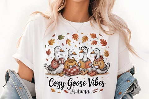 Cozy Goose Autumn Vibes Clipart Watercolor PNG Sublimation TanyaPrintDesign 
