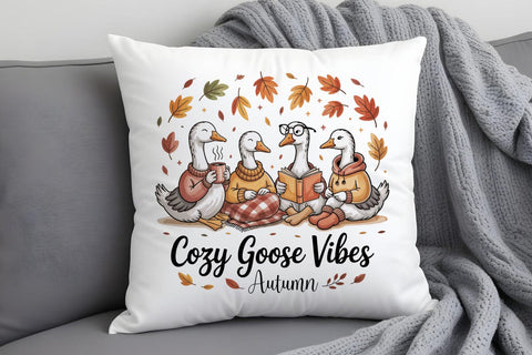 Cozy Goose Autumn Vibes Clipart Watercolor PNG Sublimation TanyaPrintDesign 