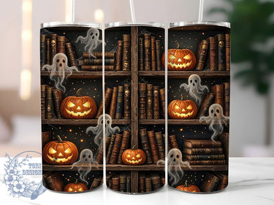 Cozy Gothic Halloween Bookshelf 20oz Tumbler, Cozy Gothic Motif, Halloween Bookshelf Design, Dark Fantasy Theme, Mystical Accent, Whimsical Charm, Sublimation Wrap, 20oz Tumbler Sublimation ToriDesigns 