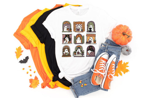 Cozy Halloween Ghost PNG, Cute Spooky Window Collage SVG Pickled Thistle Creative 