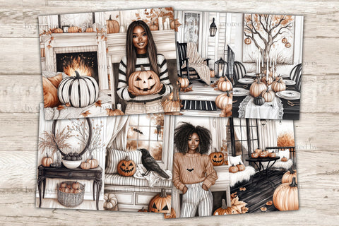 Cozy Halloween Junk Journal Kit | African American Girl Page SVG GlamArtZhanna 