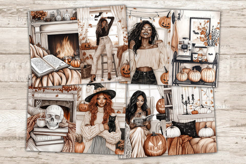Cozy Halloween Junk Journal Kit | African American Girl Page SVG GlamArtZhanna 