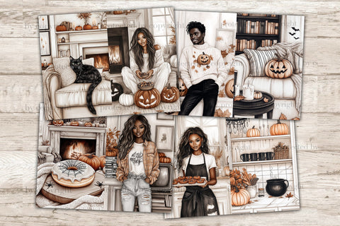 Cozy Halloween Junk Journal Kit | African American Girl Page SVG GlamArtZhanna 