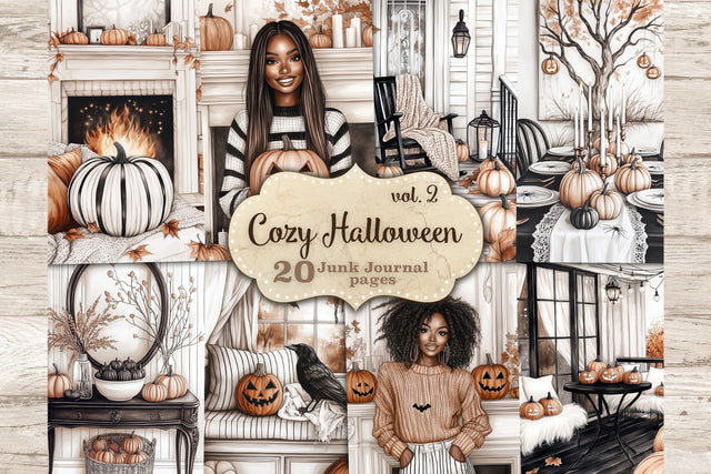Cozy Halloween Junk Journal Kit | African American Girl Page SVG GlamArtZhanna 