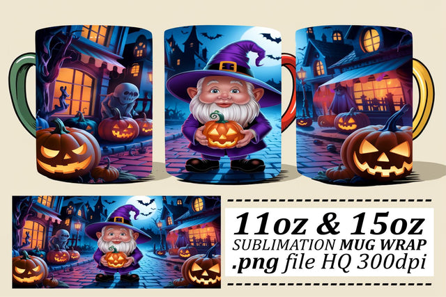 Cozy Halloween Mug Wrap with Gnome Sublimation afrosvg 