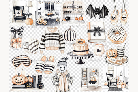 Cozy Halloween PNG Neutral Clipart | Beige Black Witch Girl SVG GlamArtZhanna 