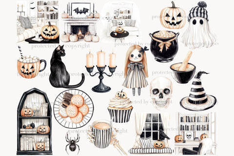 Cozy Halloween PNG Neutral Clipart | Beige Black Witch Girl SVG GlamArtZhanna 