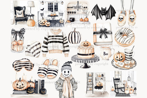 Cozy Halloween PNG Neutral Clipart | Beige Black Witch Girl SVG GlamArtZhanna 