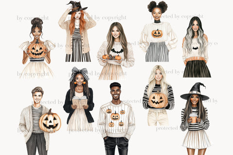 Cozy Halloween PNG Neutral Clipart | Beige Black Witch Girl SVG GlamArtZhanna 