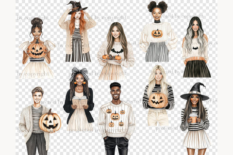 Cozy Halloween PNG Neutral Clipart | Beige Black Witch Girl SVG GlamArtZhanna 