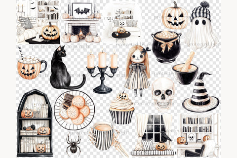 Cozy Halloween PNG Neutral Clipart | Beige Black Witch Girl SVG GlamArtZhanna 