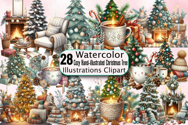 Cozy Hand-illustrated Christmas Tree Sublimation Clipart Bundle Sublimation SVGArt 