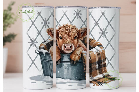 Cozy Highland Calf 20oz Tumbler Wrap Sublimation PixelChick 