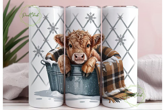 Cozy Highland Calf 20oz Tumbler Wrap Sublimation PixelChick 