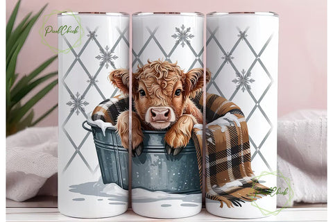 Cozy Highland Calf 20oz Tumbler Wrap Sublimation PixelChick 