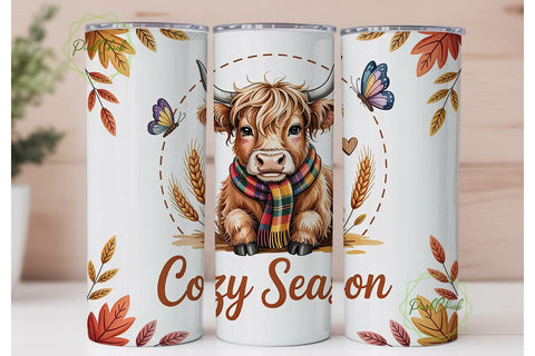 Cozy Highland Cow Autumn 20oz Tumbler Sublimation PixelChick 