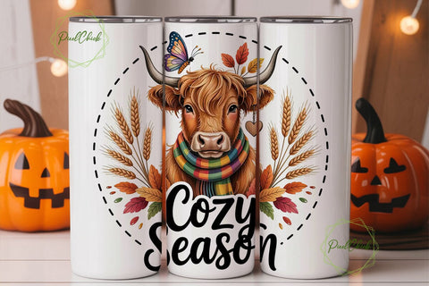Cozy Highland Cow Autumn 20oz Tumbler Sublimation PixelChick 