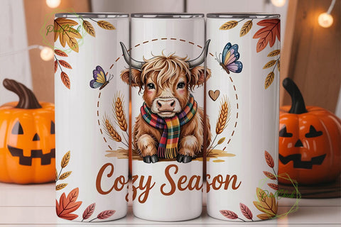 Cozy Highland Cow Autumn 20oz Tumbler Sublimation PixelChick 
