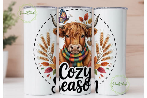 Cozy Highland Cow Autumn 20oz Tumbler Sublimation PixelChick 