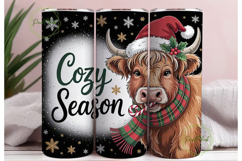 Cozy Highland Cow Christmas 20oz Tumbler Sublimation PixelChick 