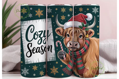 Cozy Highland Cow Christmas 20oz Tumbler Sublimation PixelChick 