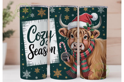 Cozy Highland Cow Christmas 20oz Tumbler Sublimation PixelChick 