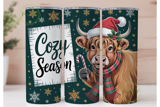Cozy Highland Cow Christmas 20oz Tumbler Sublimation PixelChick 