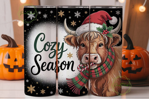Cozy Highland Cow Christmas 20oz Tumbler Sublimation PixelChick 