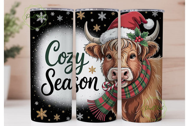 Cozy Highland Cow Christmas 20oz Tumbler Sublimation PixelChick 