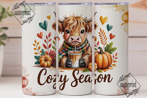Cozy Highland Cow Fall 20oz Tumbler Sublimation sassyprint 
