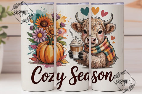 Cozy Highland Cow Fall 20oz Tumbler Sublimation sassyprint 