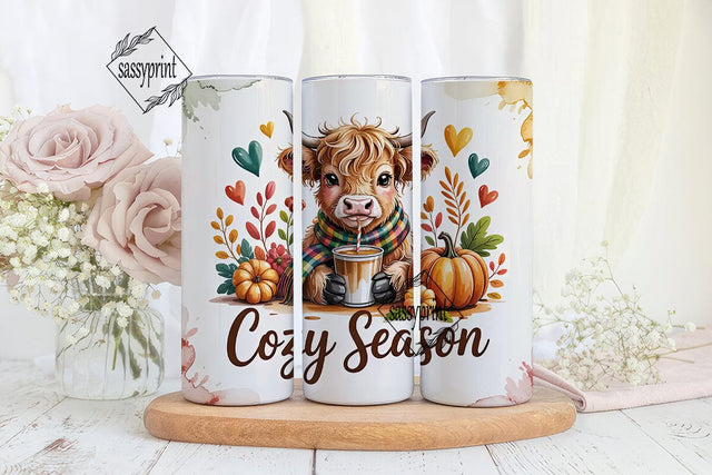 Cozy Highland Cow Fall 20oz Tumbler Sublimation sassyprint 