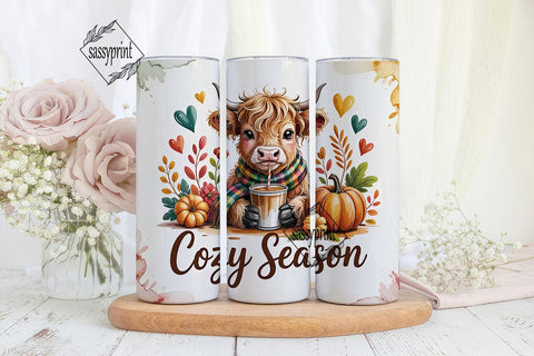 Cozy Highland Cow Fall 20oz Tumbler Sublimation sassyprint 