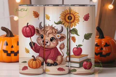 Cozy Highland Cow Fall 20oz Tumbler Wrap Sublimation PixelChick 