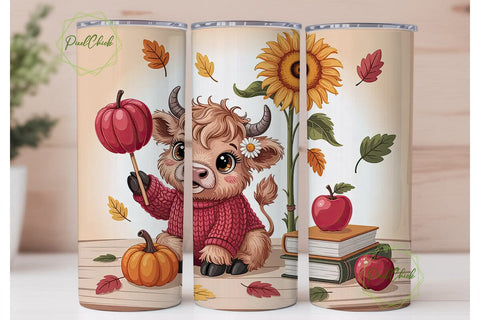 Cozy Highland Cow Fall 20oz Tumbler Wrap Sublimation PixelChick 