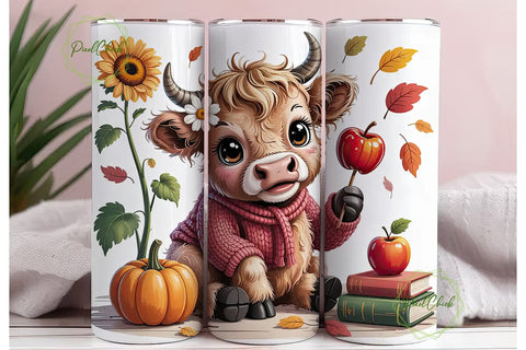 Cozy Highland Cow Fall 20oz Tumbler Wrap Sublimation PixelChick 