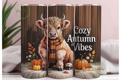 Cozy Highland Cow Fall 20oz Tumbler Wrap Sublimation PixelChick 