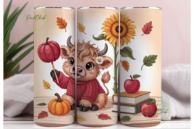Cozy Highland Cow Fall 20oz Tumbler Wrap Sublimation PixelChick 