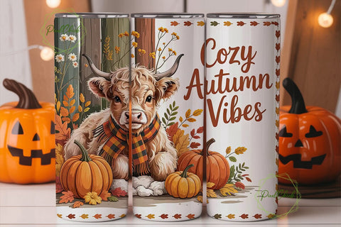 Cozy Highland Cow Fall 20oz Tumbler Wrap Sublimation PixelChick 