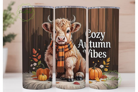 Cozy Highland Cow Fall 20oz Tumbler Wrap Sublimation PixelChick 