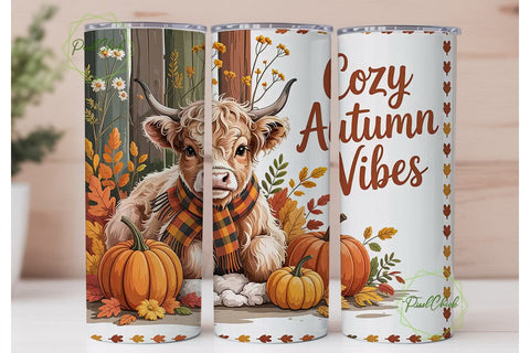 Cozy Highland Cow Fall 20oz Tumbler Wrap Sublimation PixelChick 