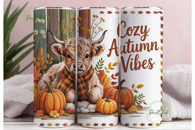 Cozy Highland Cow Fall 20oz Tumbler Wrap Sublimation PixelChick 