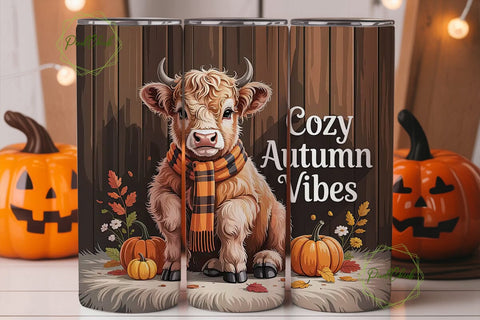 Cozy Highland Cow Fall 20oz Tumbler Wrap Sublimation PixelChick 