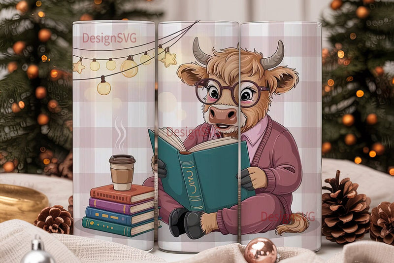 Cozy Highland Cow Reader 20oz Tumbler Sublimation DesignSVG 