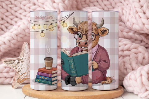 Cozy Highland Cow Reader 20oz Tumbler Sublimation DesignSVG 