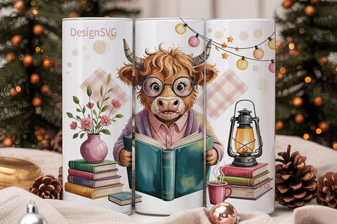 Cozy Highland Cow Reader 20oz Tumbler Sublimation DesignSVG 