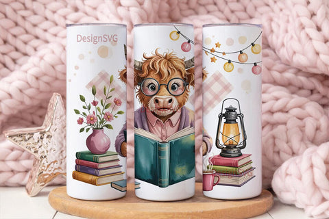 Cozy Highland Cow Reader 20oz Tumbler Sublimation DesignSVG 