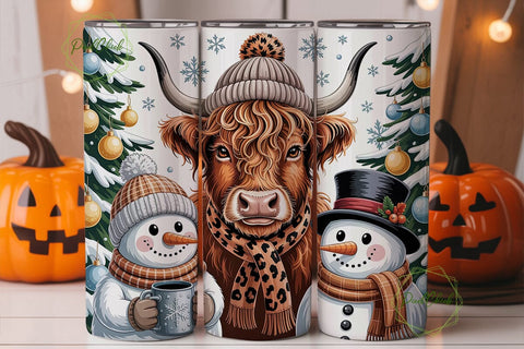 Cozy Highland Cow Snowman 20oz Tumbler Sublimation PixelChick 